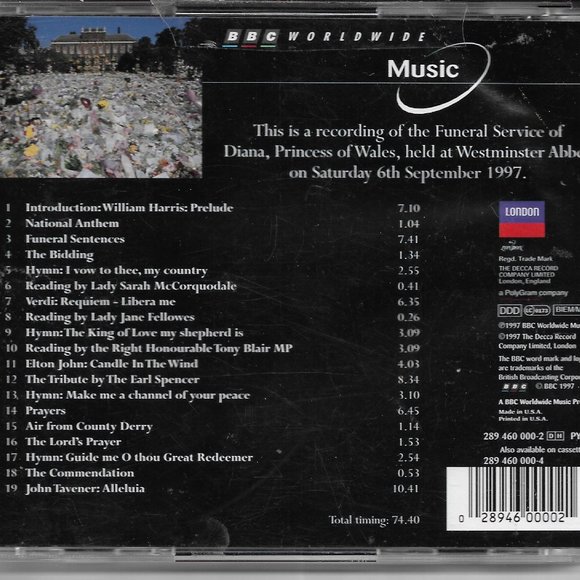 Princess Diana of Wales 1961-1997 BBC Funeral Service Recording CD + Booklet - Picture 2 of 2